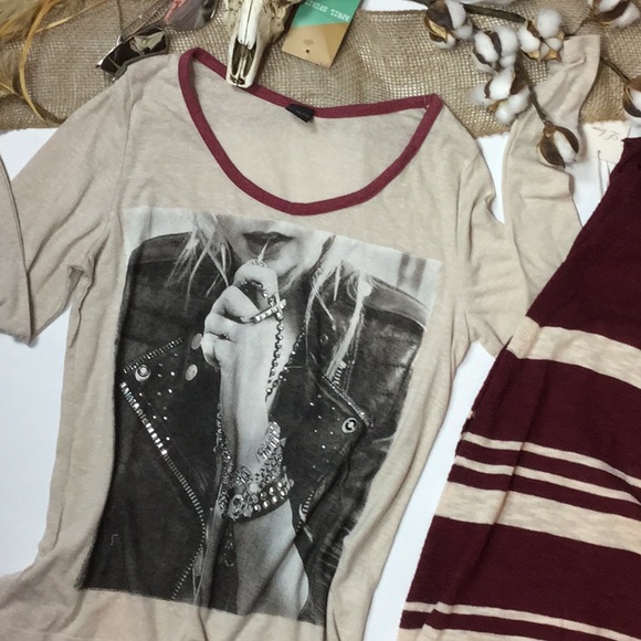 April Spirit Tops - Vintage look graphic tee studded embellishment SM April Spirit Tops - Vintage look graphic tee studded embellishment SM